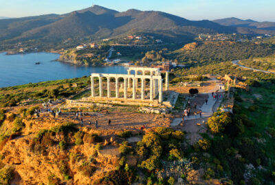 Aerial,Drone,Photo,Of,Archaeological,Site,Of,Cape,Sounio,With